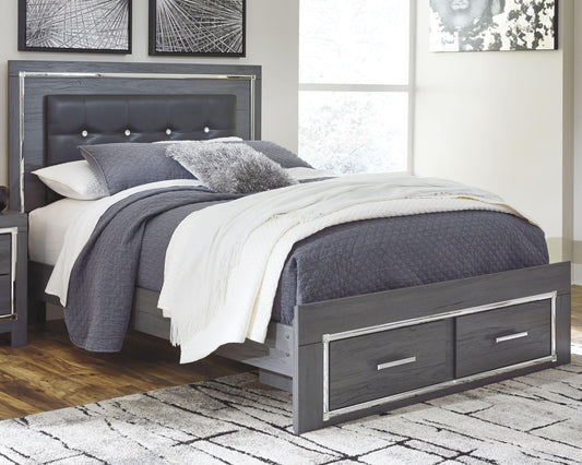 Lodanna Queen Panel Bed with 2 Storage Drawers with Mirrored Dresser