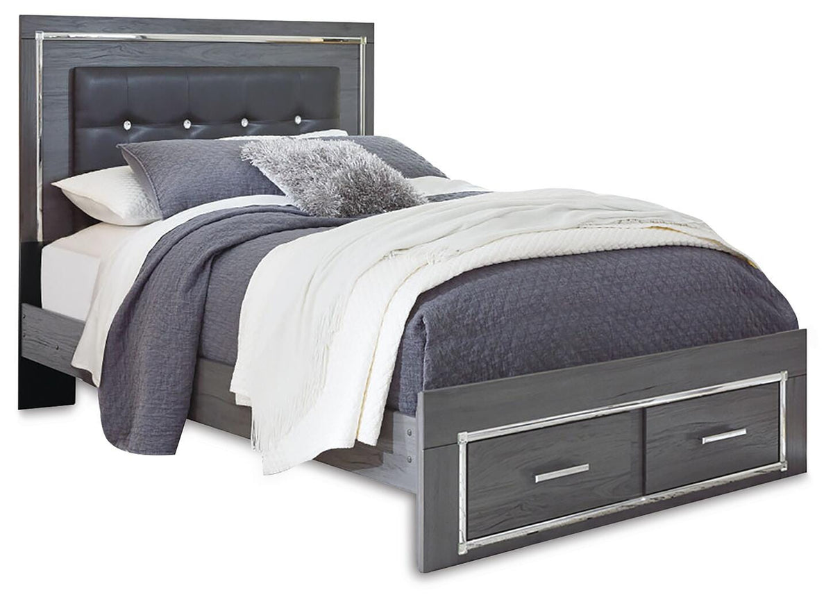 Lodanna Queen Panel Bed with 2 Storage Drawers with Mirrored Dresser