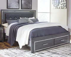 Lodanna King Panel Bed with 2 Storage Drawers with Mirrored Dresser
