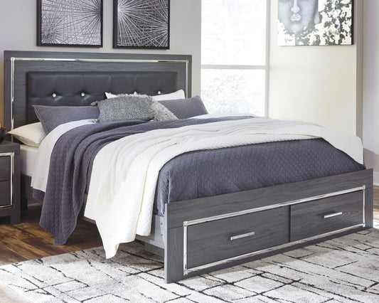 Lodanna King Panel Bed with 2 Storage Drawers with Mirrored Dresser