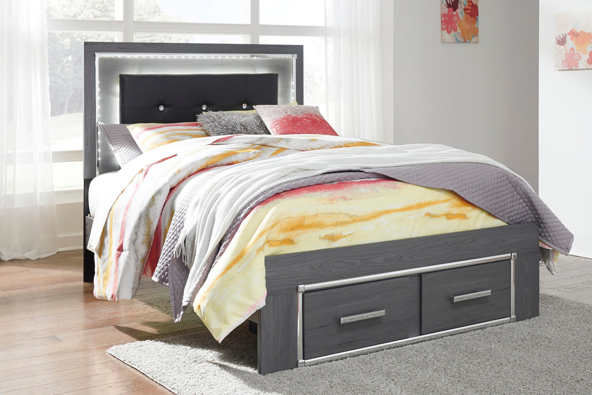 Lodanna Full Panel Bed with 2 Storage Drawers with Mirrored Dresser