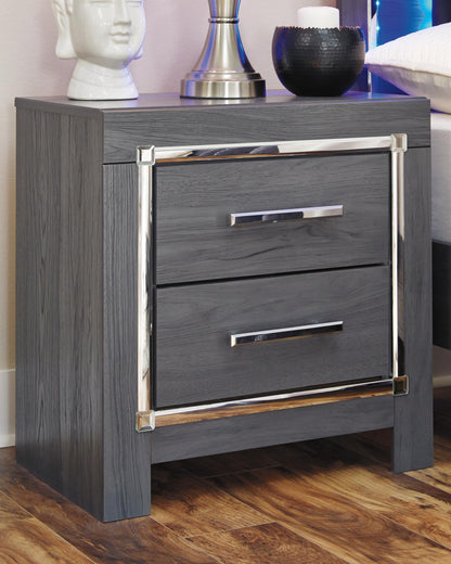 Lodanna King Panel Bed with 2 Storage Drawers, Dresser, Mirror, Chest and Nightstand