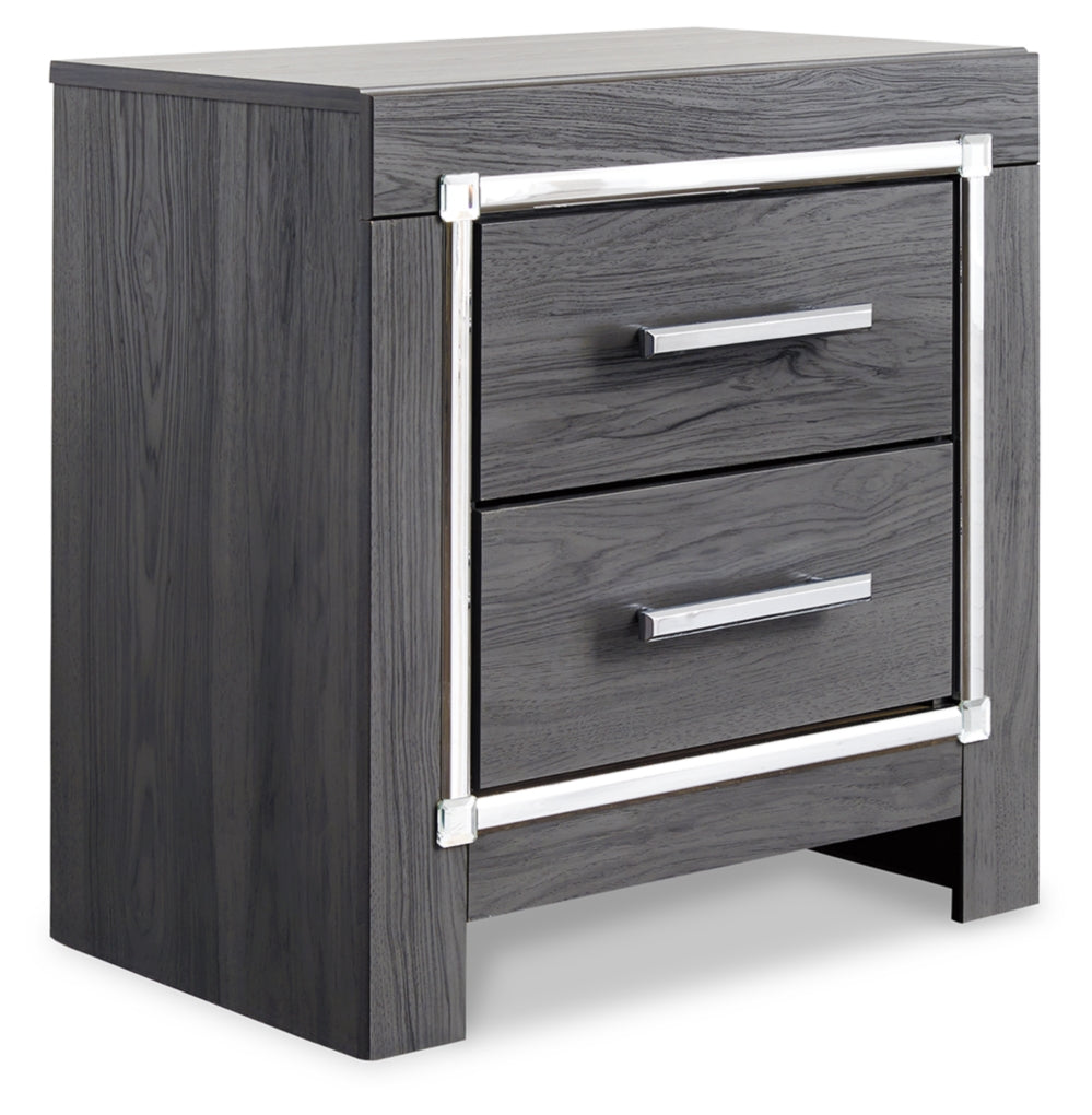 Lodanna King Panel Bed with 2 Storage Drawers, Dresser, Mirror and Nightstand