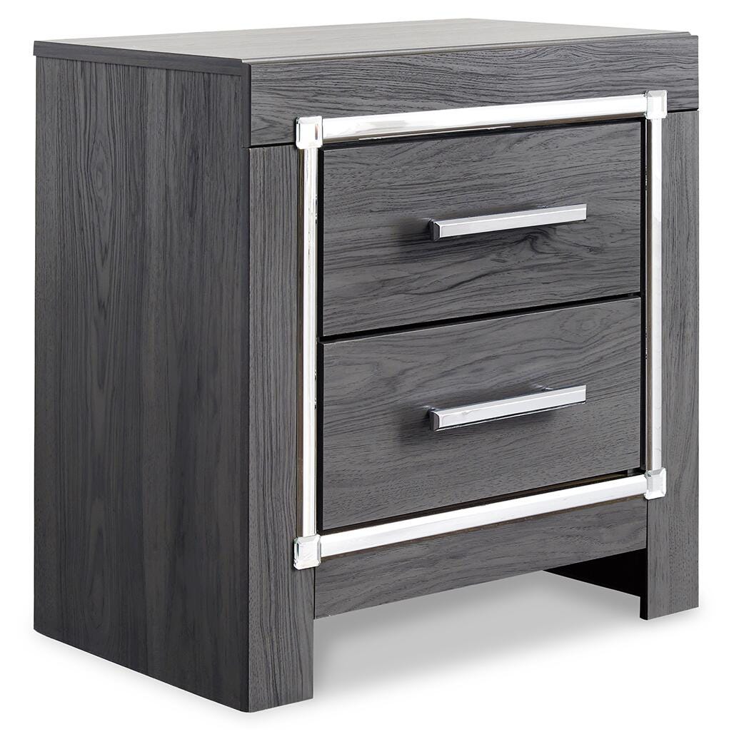 Lodanna King Panel Bed with 2 Storage Drawers, Dresser, Mirror, Chest and Nightstand