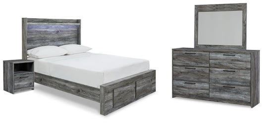 Baystorm Full Panel Bed with 2 Storage Drawers, Dresser, Mirror and Nightstand