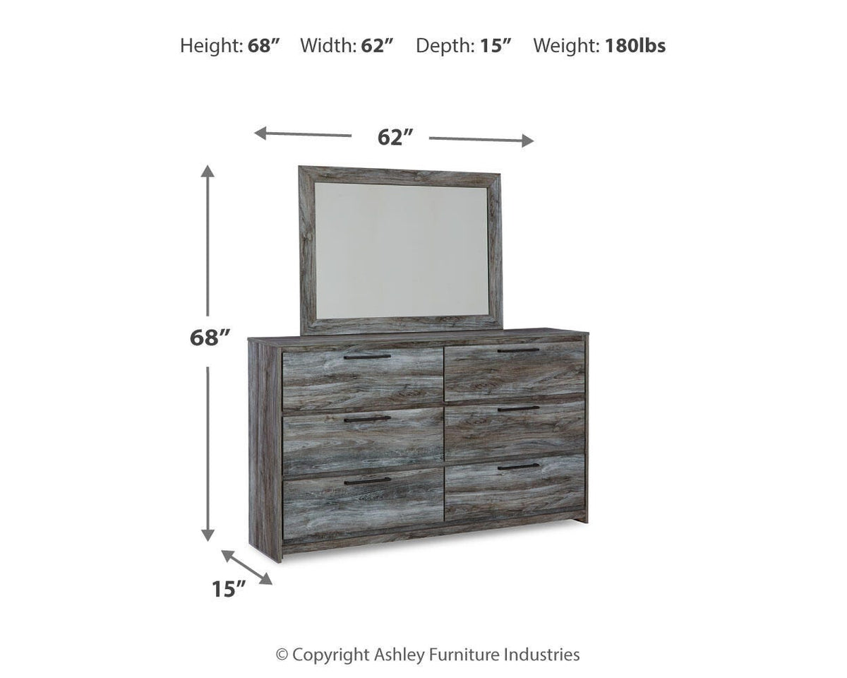 Baystorm King Panel Bed with 2 Storage Drawers with Mirrored Dresser, and Nightstand