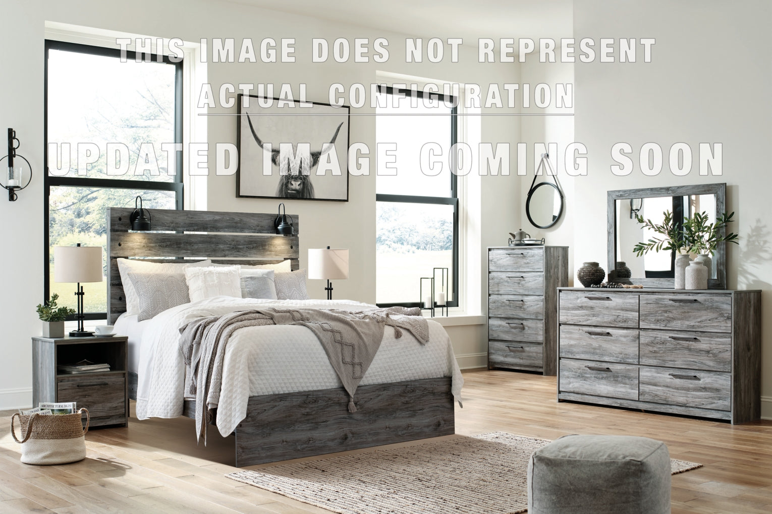 Baystorm Full Panel Bed with 2 Storage Drawers, Dresser, Mirror and Nightstand