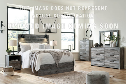 Baystorm Full Panel Bed with 2 Storage Drawers, Dresser, Mirror and Nightstand