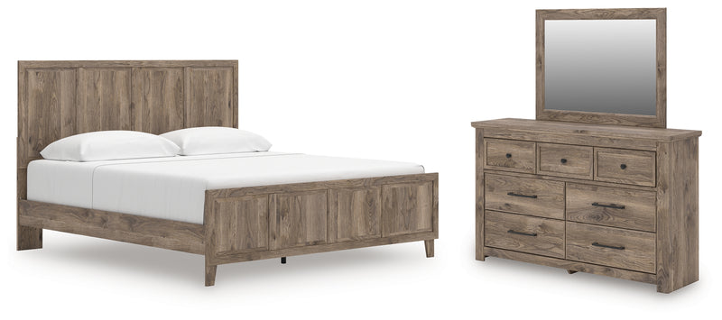 Rusticott King Panel Bed with Mirrored Dresser
