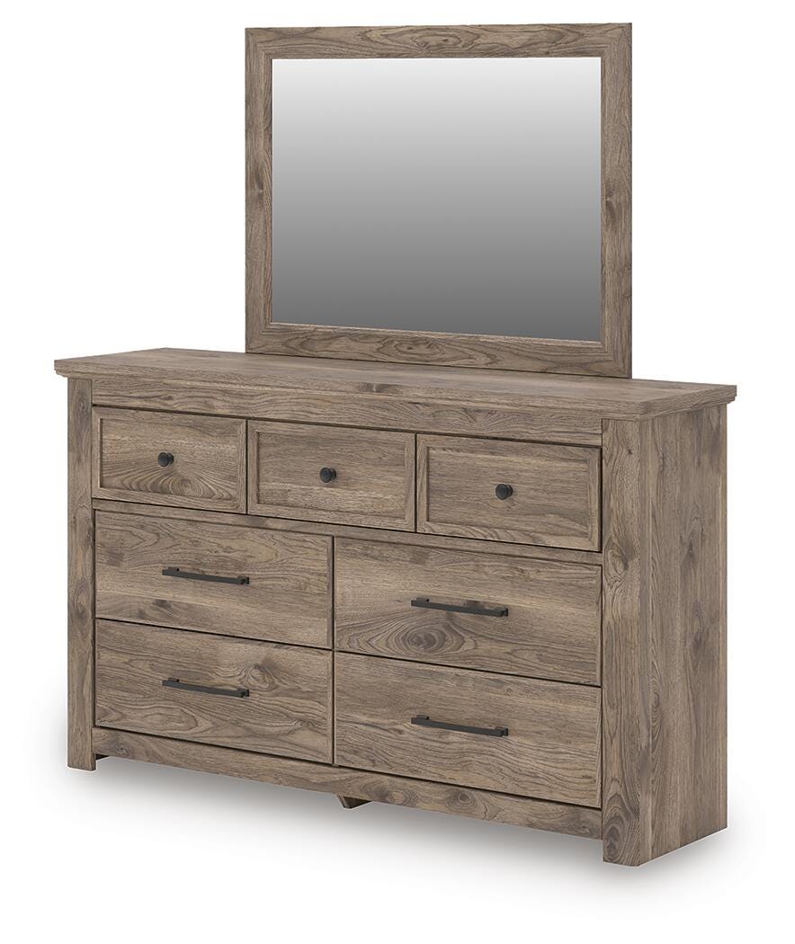 Rusticott Queen Panel Bed with Mirrored Dresser