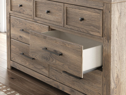 Rusticott California King Poster Bed with Mirrored Dresser and Nightstand