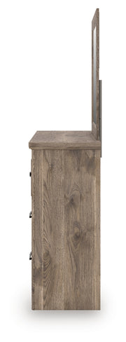 Rusticott Queen Poster Bed with Mirrored Dresser and Nightstand