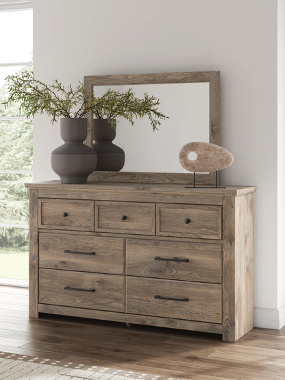 Rusticott Queen Poster Bed with Mirrored Dresser