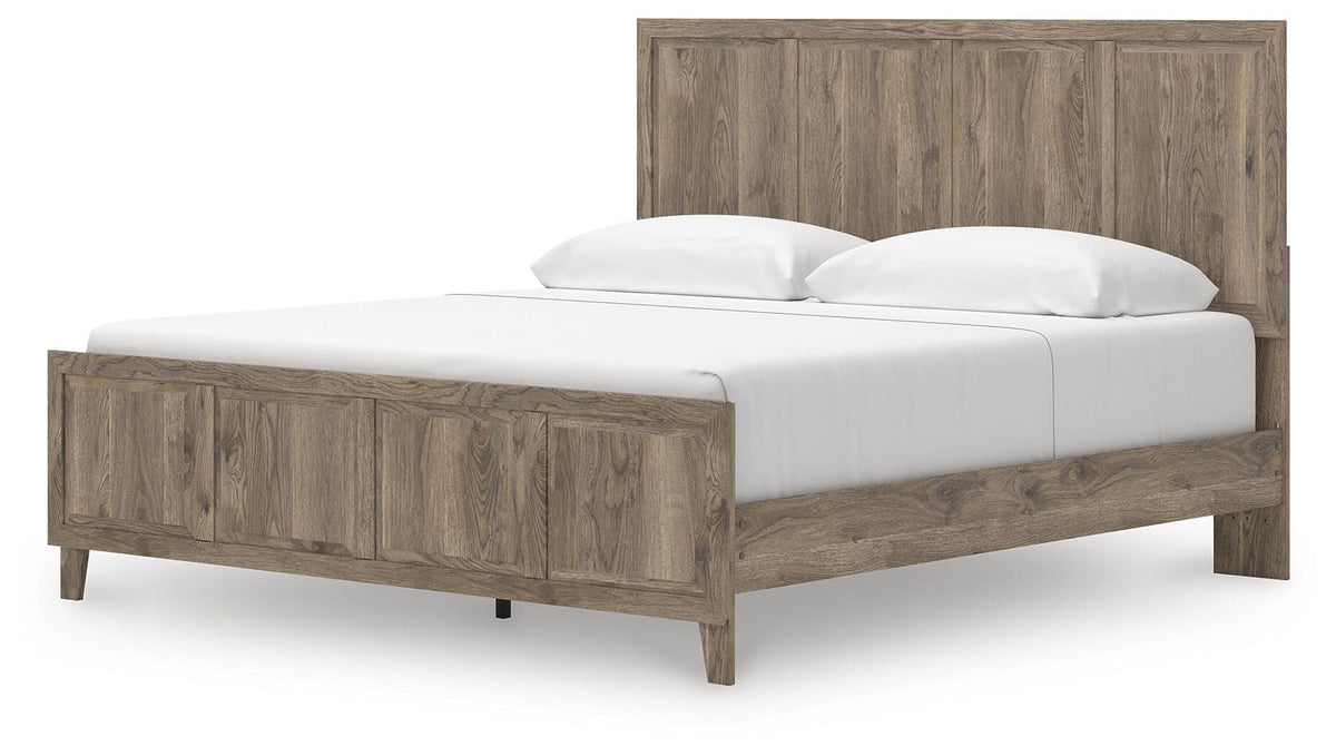 Rusticott King Panel Bed with Mirrored Dresser and Nightstand
