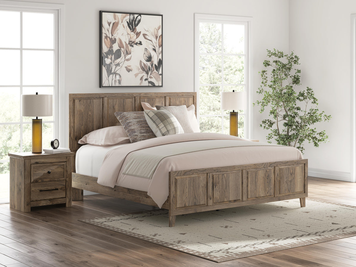 Rusticott King Panel Bed with Mirrored Dresser and Nightstand