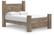 Rusticott Queen Poster Bed with Mirrored Dresser and Nightstand