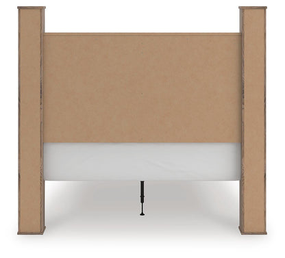 Rusticott Queen Poster Bed with Mirrored Dresser and Nightstand