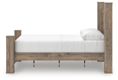 Rusticott Queen Poster Bed with Mirrored Dresser and Nightstand