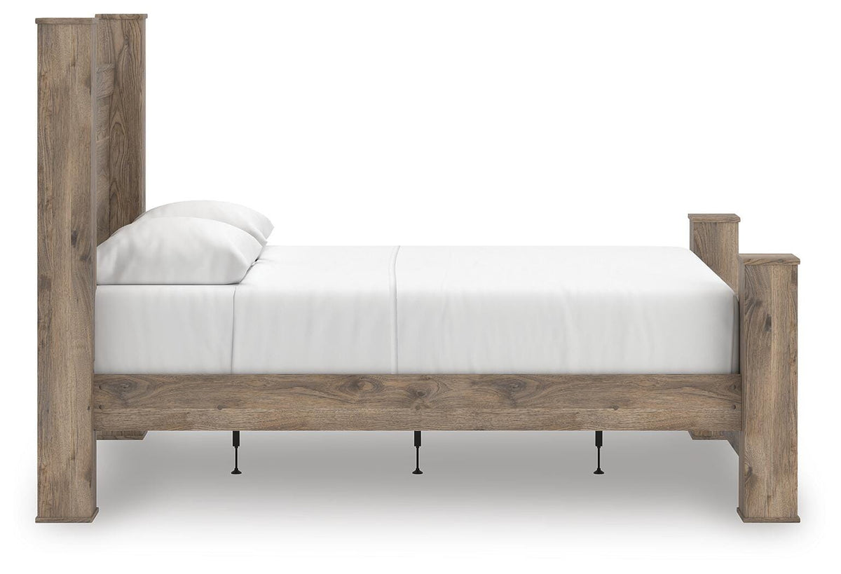 Rusticott Queen Poster Bed with Mirrored Dresser