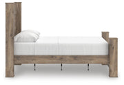 Rusticott Queen Poster Bed with Mirrored Dresser and Nightstand