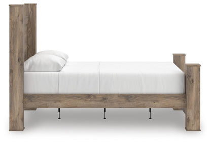 Rusticott Queen Poster Bed with Mirrored Dresser and Nightstand