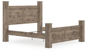 Rusticott California King Poster Bed with Mirrored Dresser and Nightstand