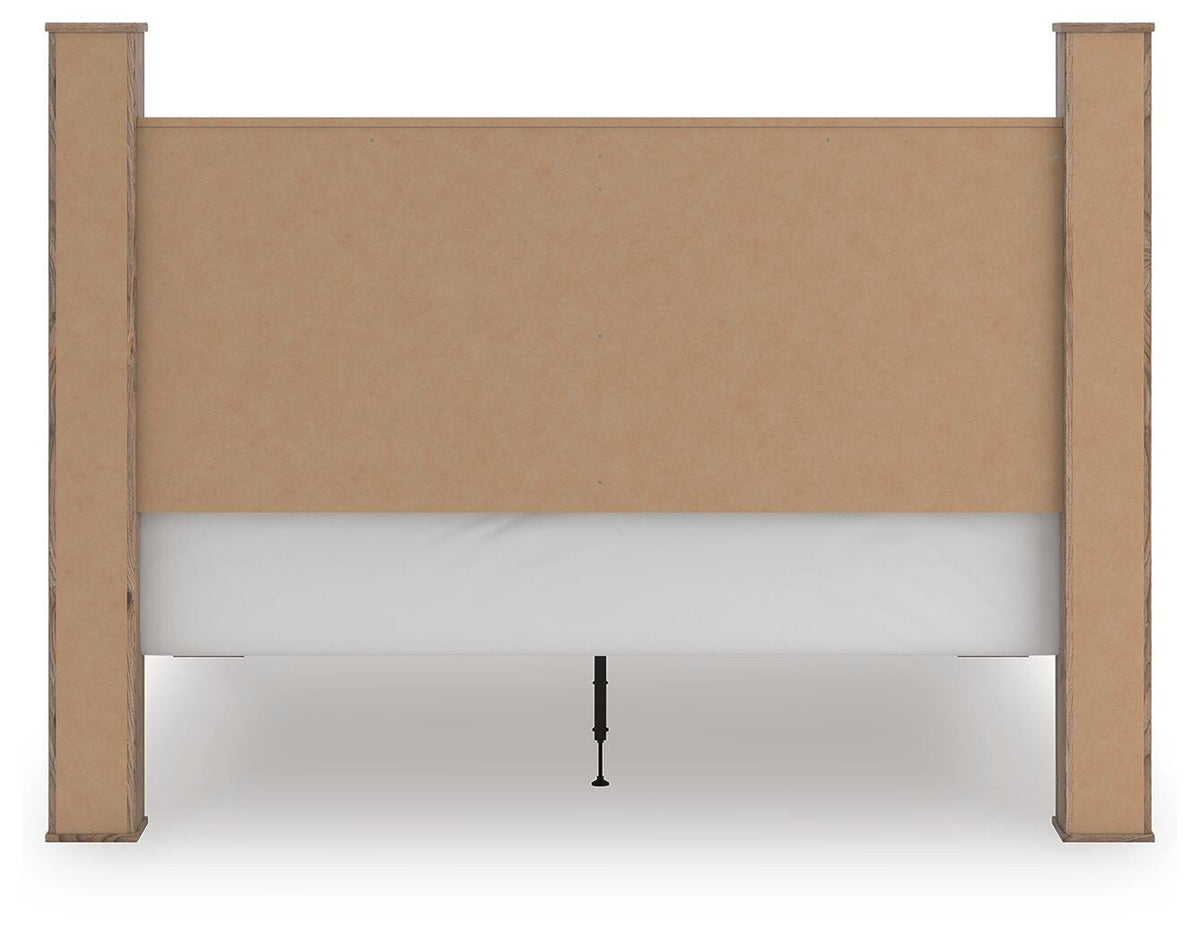 Rusticott California King Poster Bed with Mirrored Dresser and Nightstand