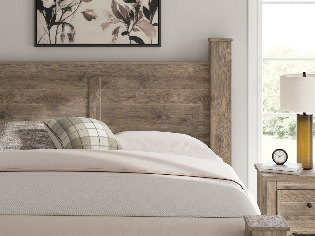 Rusticott California King Poster Bed with Mirrored Dresser and Nightstand