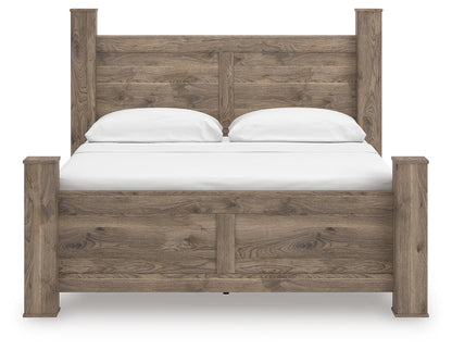 Rusticott California King Poster Bed with Mirrored Dresser and Nightstand