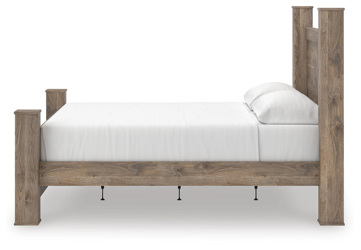 Rusticott California King Poster Bed with Mirrored Dresser and Nightstand