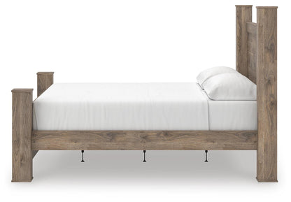 Rusticott California King Poster Bed with Mirrored Dresser and Nightstand