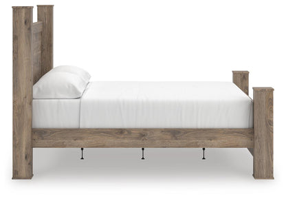 Rusticott California King Poster Bed with Mirrored Dresser and Nightstand