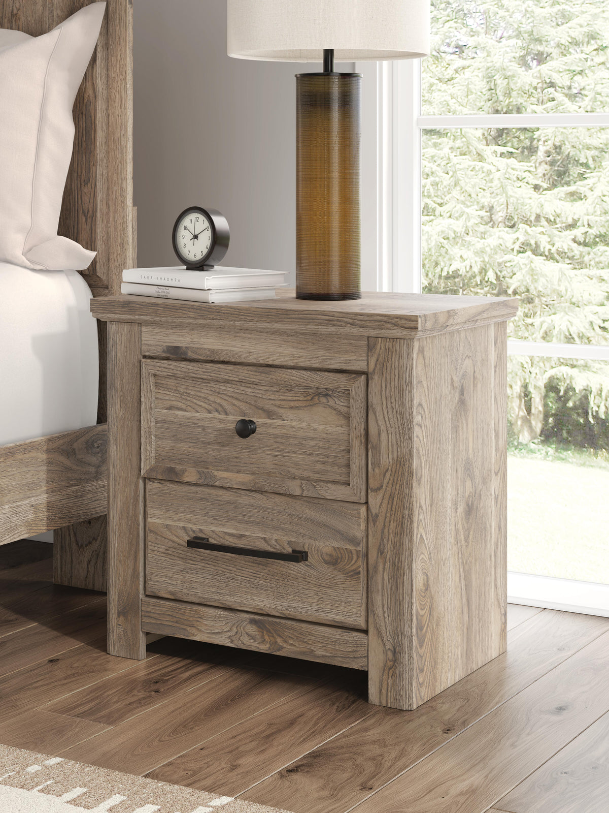 Rusticott California King Poster Bed with Mirrored Dresser and Nightstand
