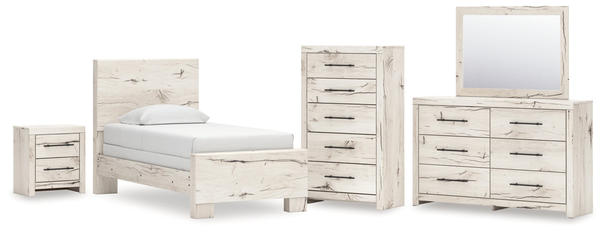 Lawroy Twin Panel Bed, Dresser, Mirror, Chest and Nightstand