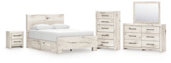 Lawroy Queen Panel Bed with Storage, Dresser, Mirror, Chest and Nightstand