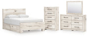 Lawroy Queen Panel Bed with Storage, Dresser, Mirror and Chest