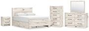 Lawroy Queen Panel Bed with Storage, Dresser, Mirror, Chest and Nightstand
