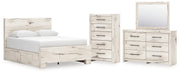 Lawroy Queen Panel Bed with Storage, Dresser, Mirror and Chest