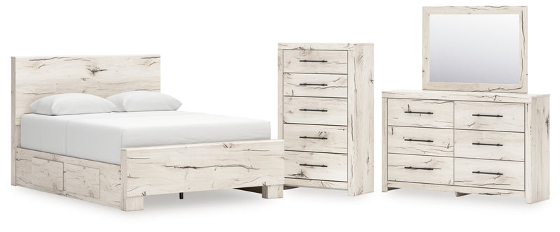 Lawroy Queen Panel Bed with Storage, Dresser, Mirror and Chest