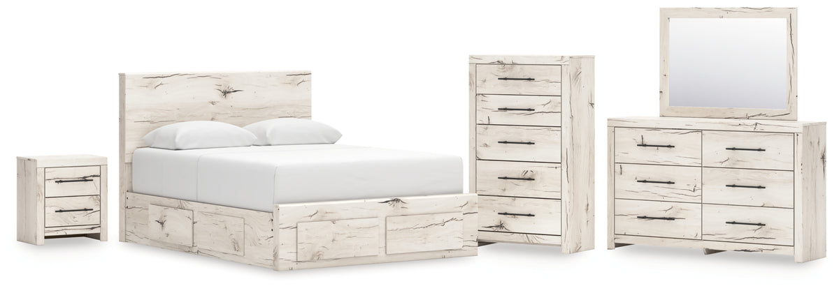 Lawroy Queen Panel Storage Bed, Dresser, Mirror, Chest and Nightstand