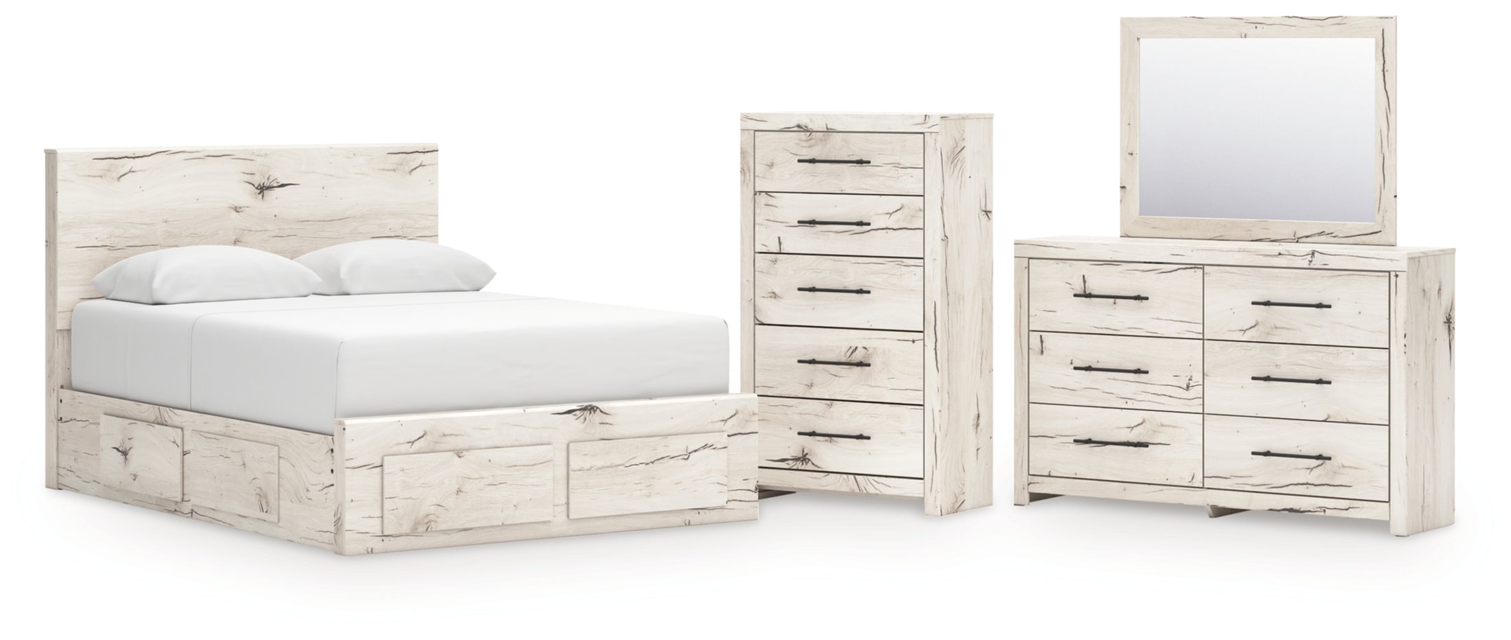 Lawroy Queen Panel Storage Bed, Dresser, Mirror and Chest
