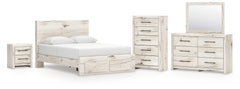Lawroy Queen Panel Storage Bed, Dresser, Mirror, Chest and Nightstand