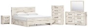 Lawroy King Panel Bed with Storage, Dresser, Mirror, Chest and Nightstand