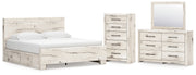 Lawroy King Panel Bed with Storage, Dresser, Mirror and Chest