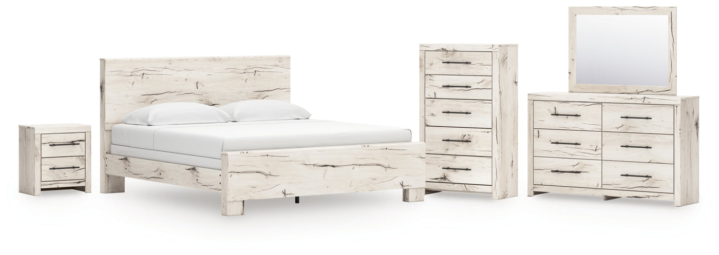 Lawroy King Panel Bed, Dresser, Mirror, Chest and Nightstand