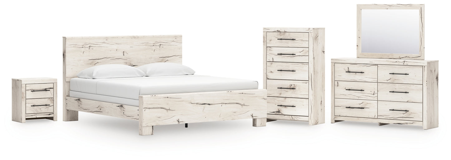 Lawroy King Panel Bed, Dresser, Mirror, Chest and Nightstand
