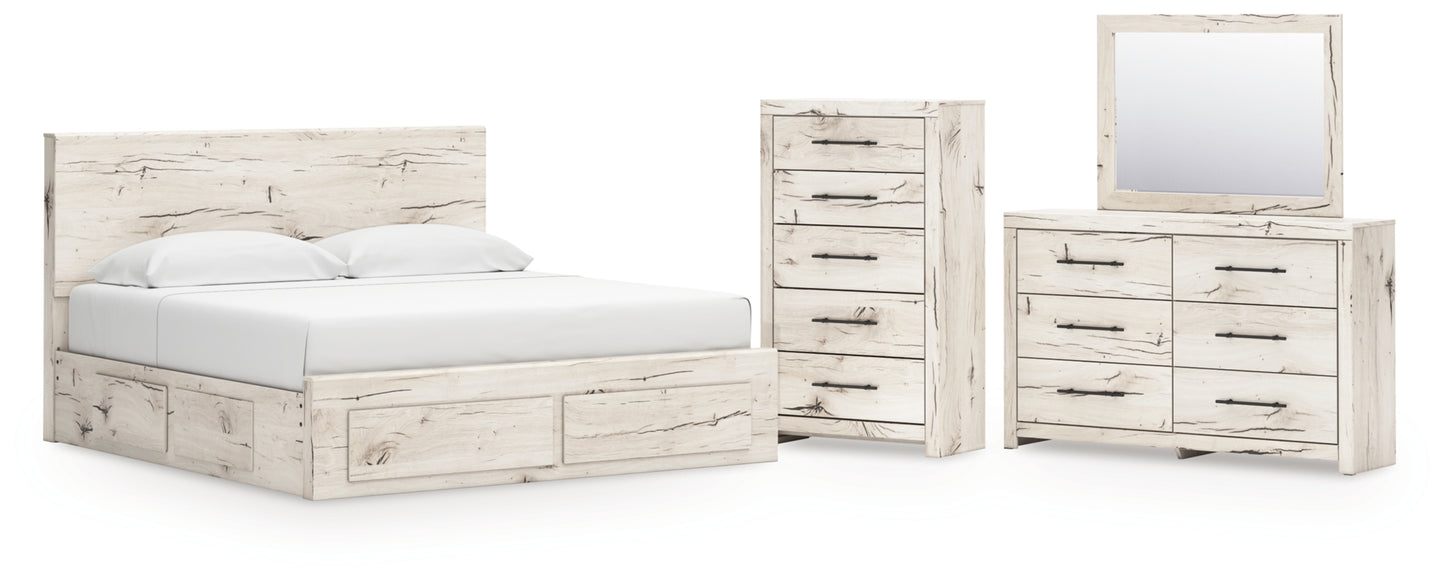 Lawroy King Panel Storage Bed, Dresser, Mirror and Chest