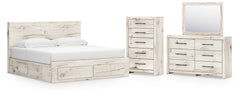 Lawroy King Panel Storage Bed, Dresser, Mirror and Chest