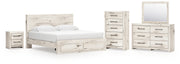 Lawroy King Panel Storage Bed, Dresser, Mirror, Chest and Nightstand