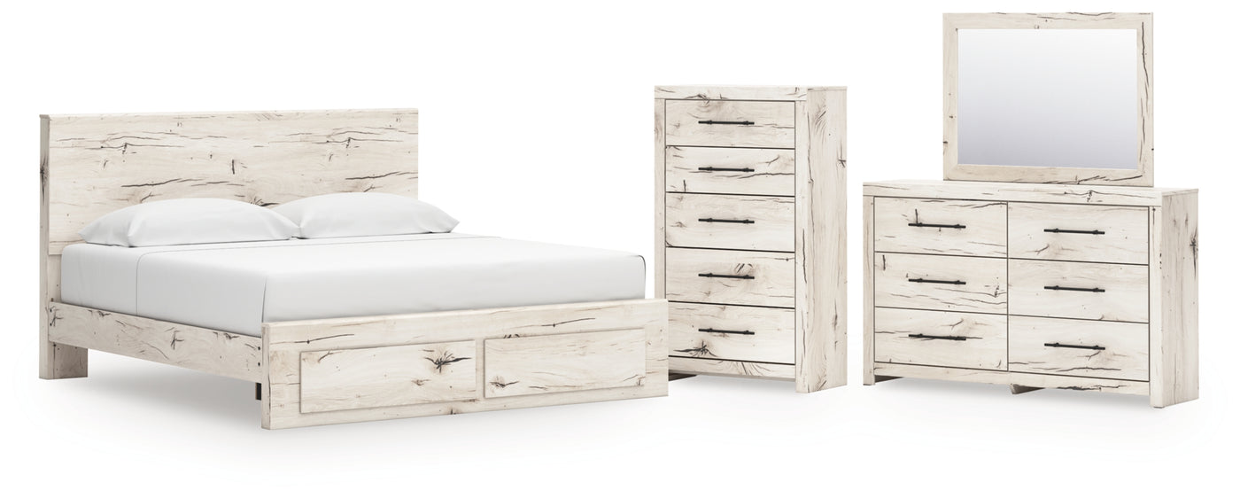 Lawroy King Panel Storage Bed, Dresser, Mirror and Chest